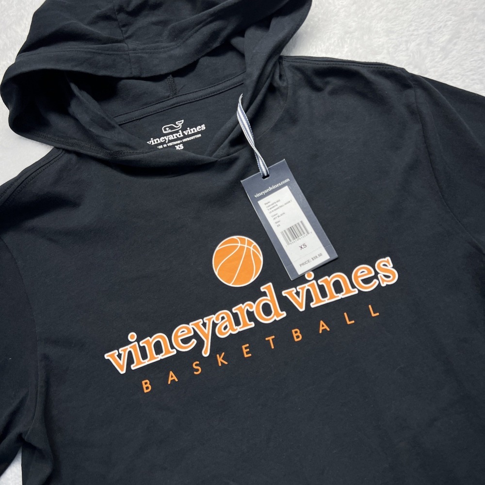 Vineyard Vines Basketball Hooded Long Sleeve Pullover womens XS Black NWT $59.50